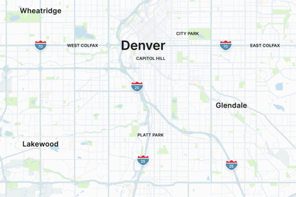 Map of south Denver area.