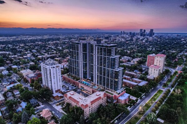 Aerial view of Country Club Towers and Gardens.